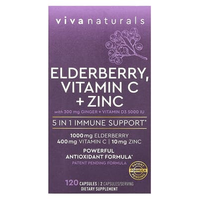 Бузина, Vitamin C + Zinc, 120 капсул
