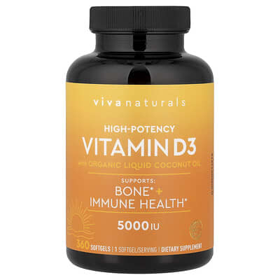 Vitamin D3 with Organic Liquid Coconut Oil, 125 mcg (5,000 IU), 360 Softgels