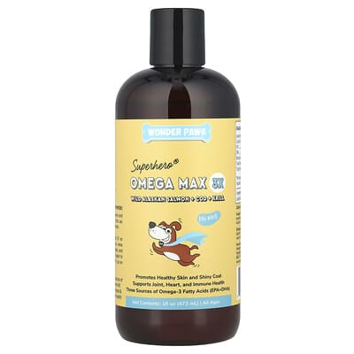 Superhero® Omega Max 3X, Fish Oil, Wild Alaskan Salmon + Cod + Krill, For Dogs, All Ages, 16 oz (473 ml)