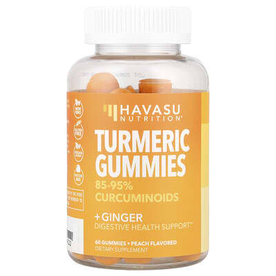 Turmeric + Ginger Gummies, Peach, 60 Gummies