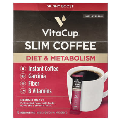 Slim Instant Coffee, Medium Roast, 10 Single-Serve Sticks, 0.13 oz (3.7 g) Each