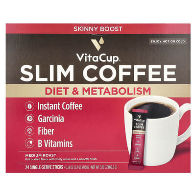 Slim Instant Coffee, Medium Roast, 24 Single Serve Sticks, 0.13 oz (3.7 g) Each