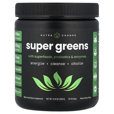 Суперфуды NutraChamps Super Greens With Superfoods, Probiotics & Enzymes, Natural Berry, 9.10 oz (258 g)