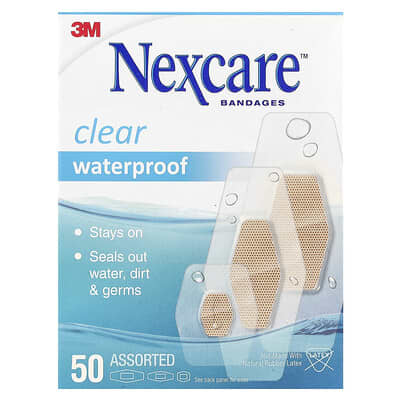 Clear Waterproof Bandages, 50 Assorted Sizes
