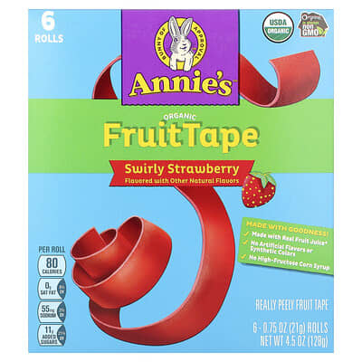 Annie's Homegrown Органический FruitTape Swirly Strawberry 6 Rolls 0.75 oz (21 g) Each