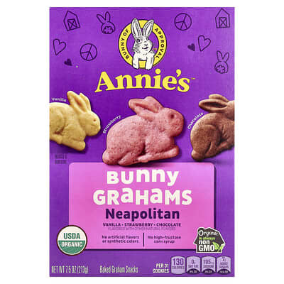 Organic Baked Bunny Graham Snacks, Neapolitan , 7.5 oz (213 g)