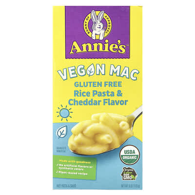 Annie's Homegrown Vegan Mac, рисовая паста и чеддер, 6 oz (170 g)