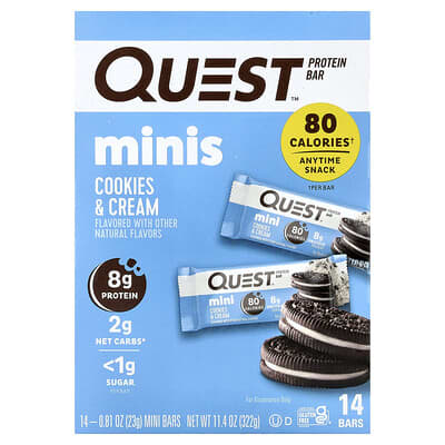 Minis Protein Bar, Cookies & Cream, 14 Bars, 0.81 oz (23 g) Each