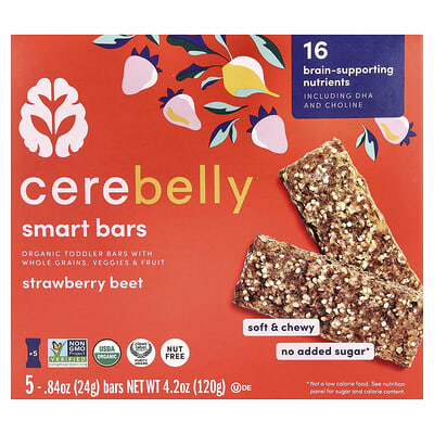 Органические батончики для малышей Smart Bars, клубника и свекла, 5 штук, 0.84 oz (24 g) каждый