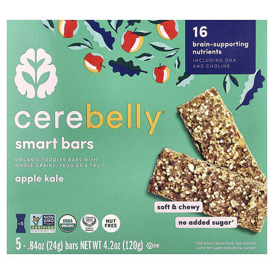 Cerebelly Smart Bars, Organic Toddler Bars, Apple Kale, 5 шт, 0.84 oz (24 g) Each
