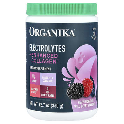 Organika Электролиты + усиленный коллаген™, дикая ягода, 12.7 oz (360 g)
