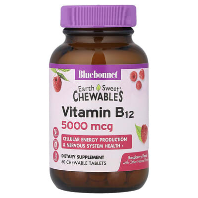 Earth Sweet® Chewables, Vitamin B12, Raspberry, 5,000 mcg, 60 Chewable Tablets