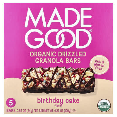 MadeGood органические батончики мюсли, Birthday Cake, 5 шт., 0.85 oz (24 g) каждый