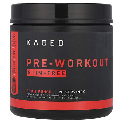 Предтренировочный комплекс Kaged, Stim-Free, Fruit Punch, 1.19 lb