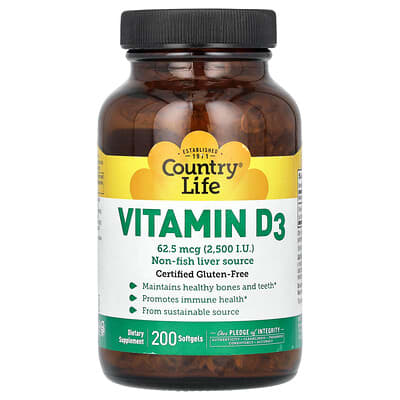 Vitamin D3, 62.5 mcg (2,500 IU), 200 Softgels