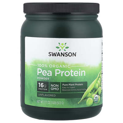 100% Organic Pea Protein Powder, без вкуса, 1.1 lb (503 g)