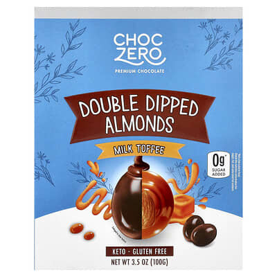 Премиальный шоколад ChocZero Double Dipped Almonds Milk Toffee 3.5 oz (100 g)