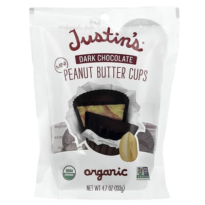 Шоколадные конфеты Justin's Nut Butter Organic Mini Peanut Butter Cups, Dark Chocolate, 4.7 oz (133 g)