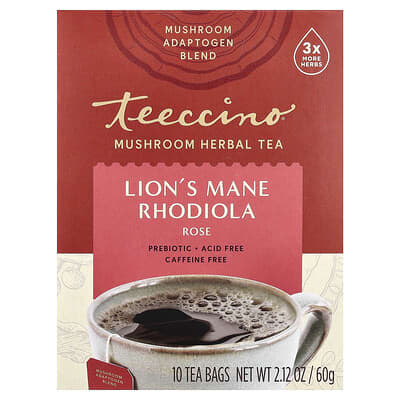 Miraculous Mushrooms™ травяной чай, Lion's Mane Rhodiola, Rose, без кофеина, 10 чайных пакетиков, 2.12 oz (60 g)
