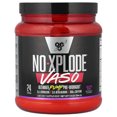 BSN No-Xplode® VASO Предтренировочная добавка, Grape Fury, 1.11 lb (504 g)