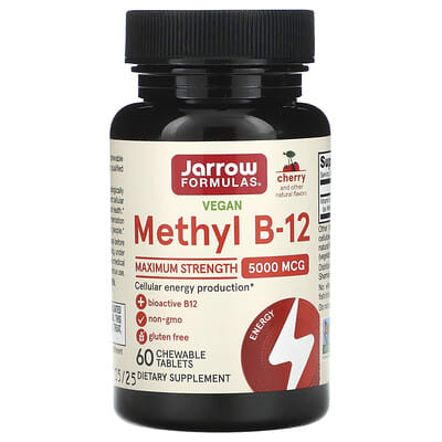 Веганский метилкобаламин, максимальная концентрация, вишня, 5,000 mcg, 60 жевательных таблеток