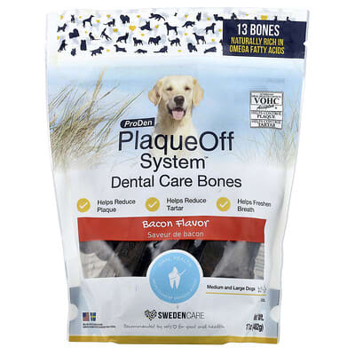 PlaqueOff System™, Dental Care Bones, For Medium and Large Dogs, Bacon, 13 Bones, 17 oz (482 g)