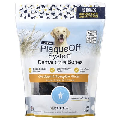 Dental Care Bones PlaqueOff System™ для средних и крупных собак, курица и тыква, 13 шт, 17 oz (482 g)