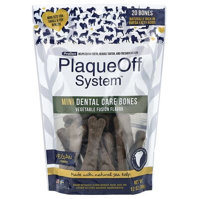 PlaqueOff System™, Mini Dental Care Bones, For Small & Toy Breed Dogs, Vegetable Fusion, 20 Bones, 12 oz (340 g)