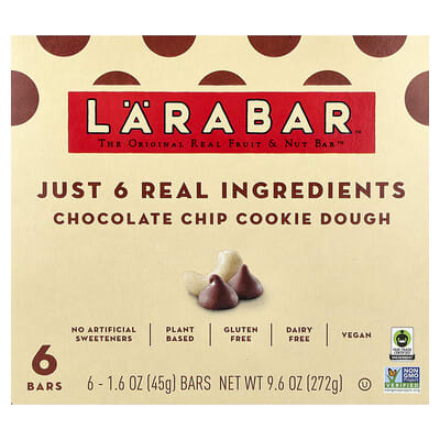 Real Fruit & Nut Bar™, Chocolate Chip Cookie Dough, 6 Bars, 1.6 oz (45 g) Each
