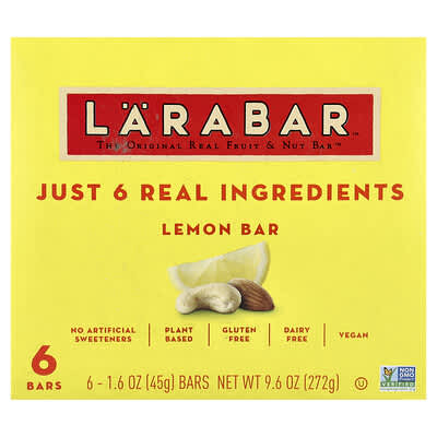 Real Fruit & Nut Bar™, Lemon, 6 Bars, 1.6 oz (45 g) Each