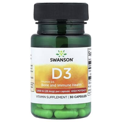 Vitamin D3, 25 mcg (1,000 IU), 30 Capsules