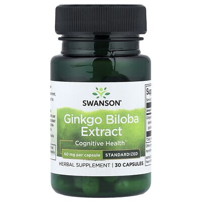 Ginkgo Biloba Extract, Standardized, 60 mg, 30 Vegan Capsules
