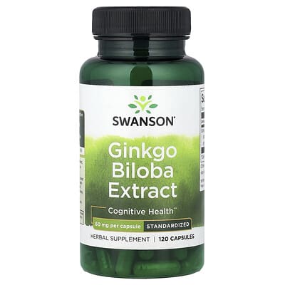 Ginkgo Biloba Extract, Standardized, 60 mg, 120 Vegan Capsules