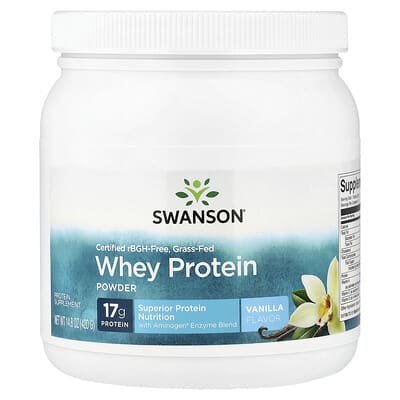Certified rBGH-Free, Grass-Fed Whey Protein Powder, Vanilla, 14.8 oz (420 g)