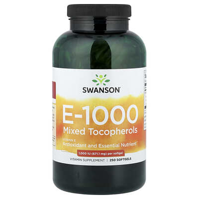 Vitamin E-1000, Mixed Tocopherols, 1,000 IU (671.1 mg), 250 Softgels