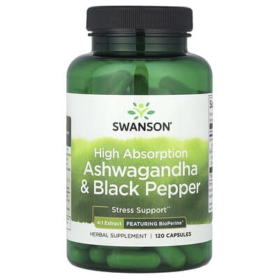 Ашваганда и черный перец Swanson Vitamins, 120 капсул