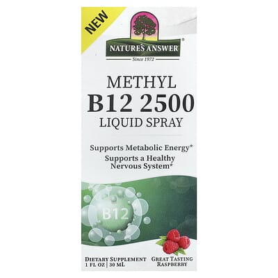Жидкий спрей Methyl B12 2500, Raspberry, 1 fl oz (30 ml)