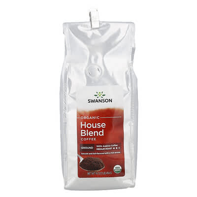 Organic House Blend Coffee, Ground, Medium Roast, 16 oz (454 g)
