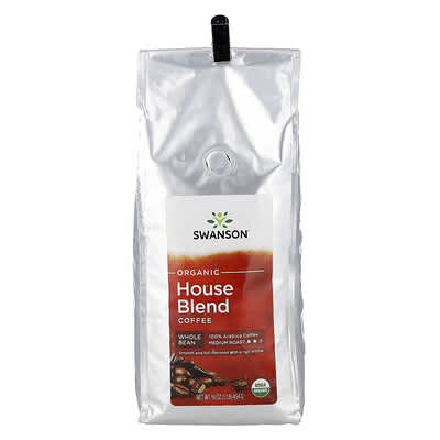 Organic House Blend Coffee, Whole Bean, Medium Roast, 1 lb (454 g)