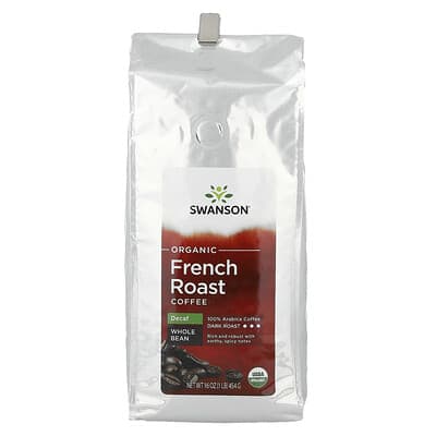 Кофе Organic French Roast, цельные зерна, темная обжарка, без кофеина, 16 oz (454 g)