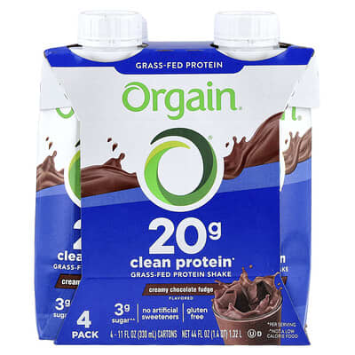 Orgain протеиновый коктейль Clean Grass-Fed, Creamy Chocolate Fudge, 4 шт.