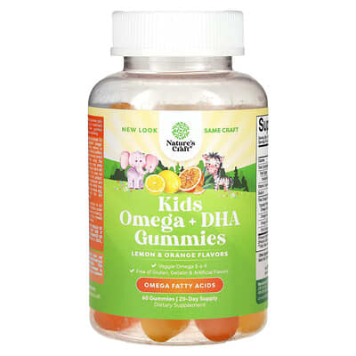 Детские жевательные витамины Omega + DHA, лимон и апельсин, 60 шт.