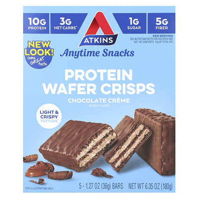 Протеиновые вафли Anytime Snacks, Chocolate Creme, 5 Bars, 1.27 oz (36 g) Each