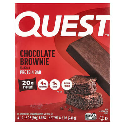 Protein Bar, Chocolate Brownie, 4 Bars, 2.12 oz (60 g) Each