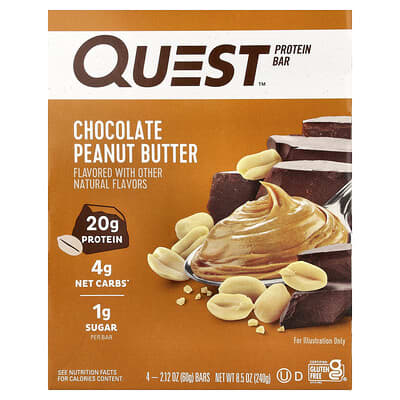Протеиновый батончик Chocolate Peanut Butter, 4 Bars, 2.12 oz (60 g) Each