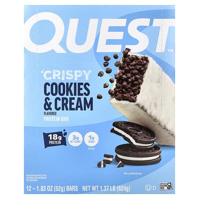 Protein Bar, Crispy Cookies & Cream, 12 Bars, 1.83 oz (52 g) Each