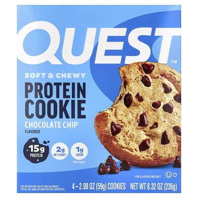 Protein Cookie, Chocolate Chip, 4 Cookies, 2.08 oz (59 g) Each