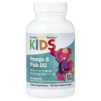Kid’s Omega-3 Fish Oil, Natural Strawberry, 60 Fish Gelatin Softgels