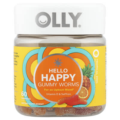 Hello Happy, Gummy Worms, Tropical Zing, 60 Gummies