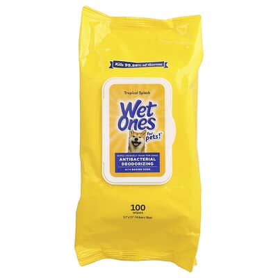 Antibacterial Deodorizing Wipes with Baking Soda, For Dogs, Tropical Splash, 100 Wipes
